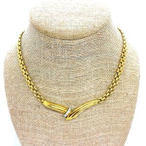 VINTAGE 80S NINA RICCI GOLD TONE RHINESTONE CHAIN NECKLACE ELEGANT MOBWIFE